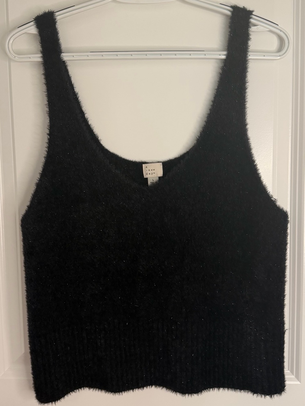a new day Black Fuzzy Shimmer Eyelash Knit Tank Top